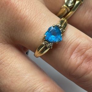 14K Gold Blue Topaz Heart Ring Size 10